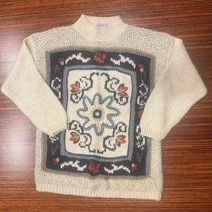 Vintage Womens Chunky Knit Cottagecore Mock Neck Sweater Medium Classic Cozy